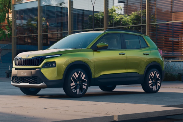 The Skoda Kylaq compact SUV in a bold, muscular design showcases Skoda Kylaq features such as a 10.1-inch infotainment display, striking color options, and robust safety features, making it ideal for Indian road conditions.