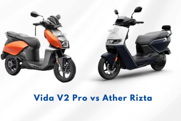 Comparison of Vida V2 Pro and Ather Rizta electric scooters showcasing specifications like motor power, range, features, battery capacity, and pricing differences.